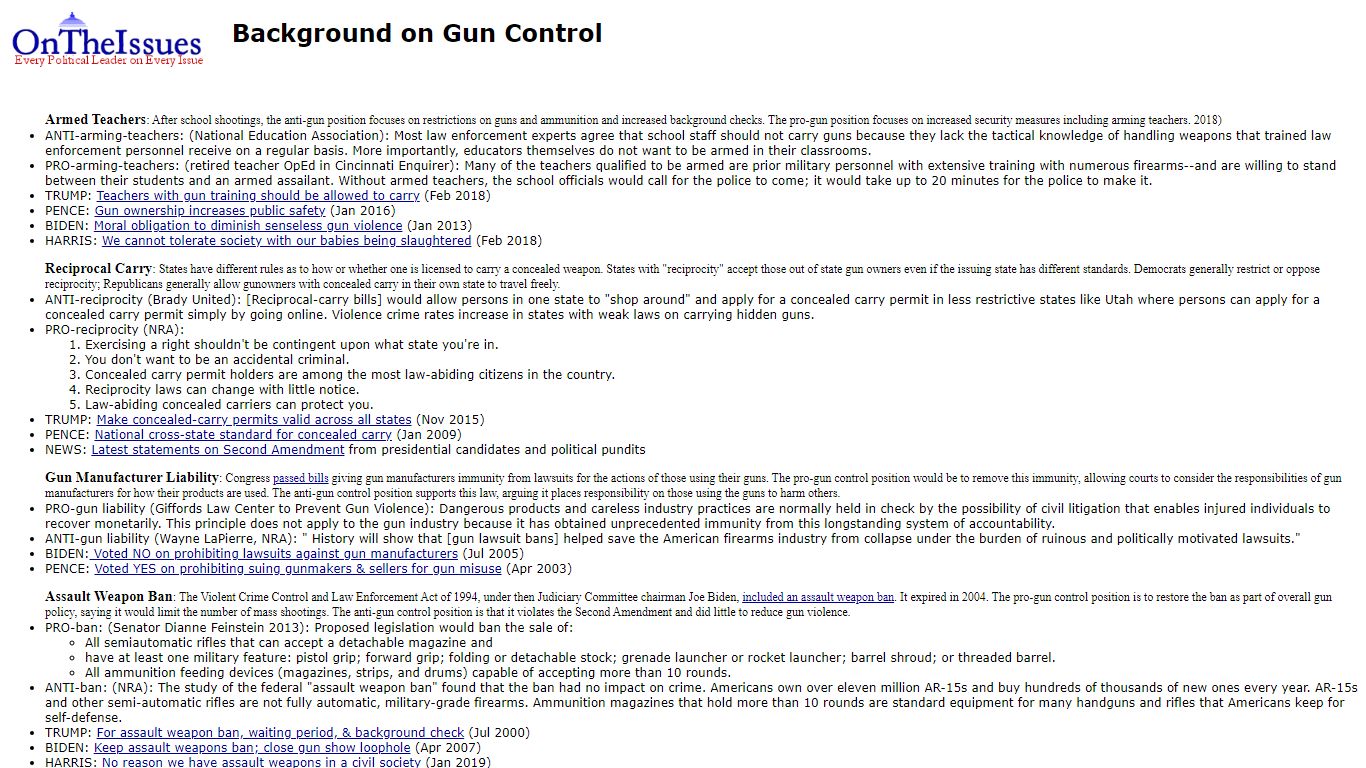 Background on Gun Control - On the Issues